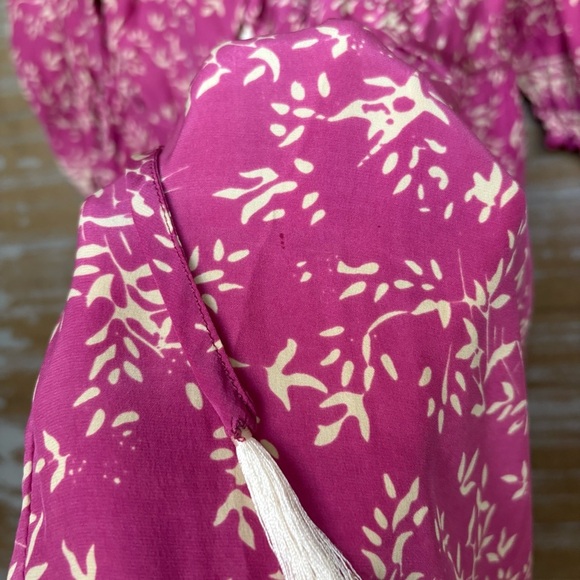 Natalie Martin Haley Dress 100% Silk Pink Floral Tassel Boho Preppy Womens XS - Picture 6 of 8